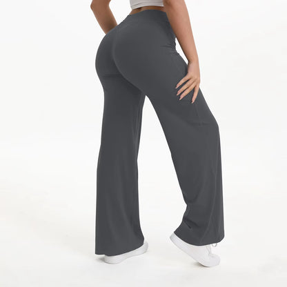 Softmotion Straight Leg Bottoms Women'S Mid-Waist Yoga Pants GYM Leggings Naked Feel Pilates Running Sports Trousers