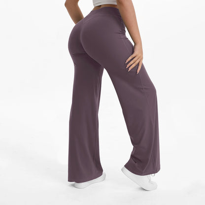 Softmotion Straight Leg Bottoms Women'S Mid-Waist Yoga Pants GYM Leggings Naked Feel Pilates Running Sports Trousers