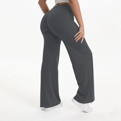 Softmotion Straight Leg Bottoms Women'S Mid-Waist Yoga Pants GYM Leggings Naked Feel Pilates Running Sports Trousers