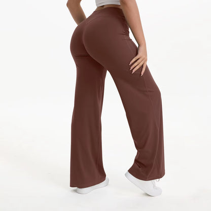 Softmotion Straight Leg Bottoms Women'S Mid-Waist Yoga Pants GYM Leggings Naked Feel Pilates Running Sports Trousers